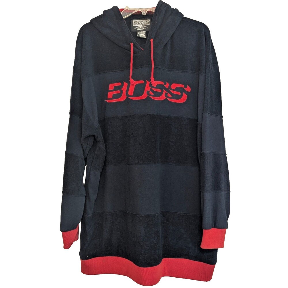 Vintage Boss By I.G. Design Hoodie Men's XL Blue Red Velour Terry Striped 90s